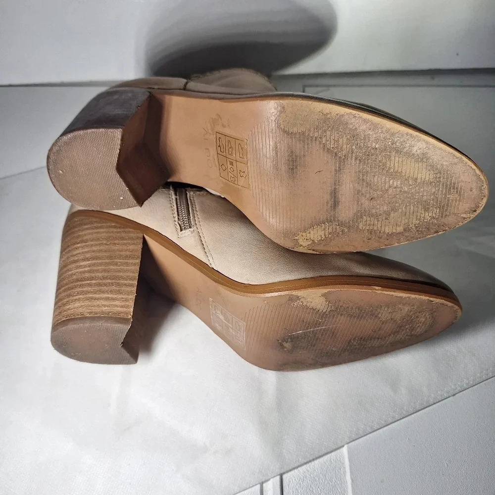 ALDO Cathrina Cream Genuine Leather Ankle Boots Mid Heel Size 9 Rope Piping - Picture 7 of 11